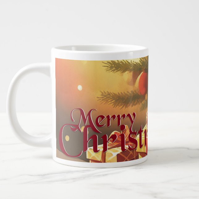 Xmas Motif, with Presents Under the Christmas Tree Large Coffee Mug (Left)