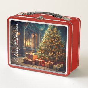 Xmas Motif with Presents Under the Christmas Tree  Metal Lunch Box