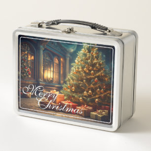 Xmas Motif with Presents Under the Christmas Tree Metal Lunch Box