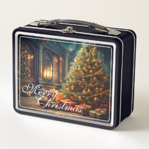 Xmas Motif with Presents Under the Christmas Tree  Metal Lunch Box