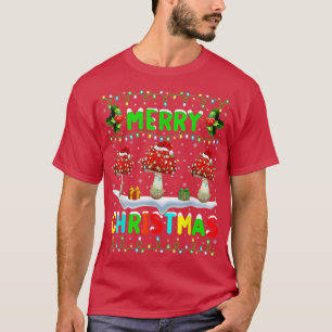 Xmas Mushroom Lighting Santa Hat Merry Christmas M T-Shirt