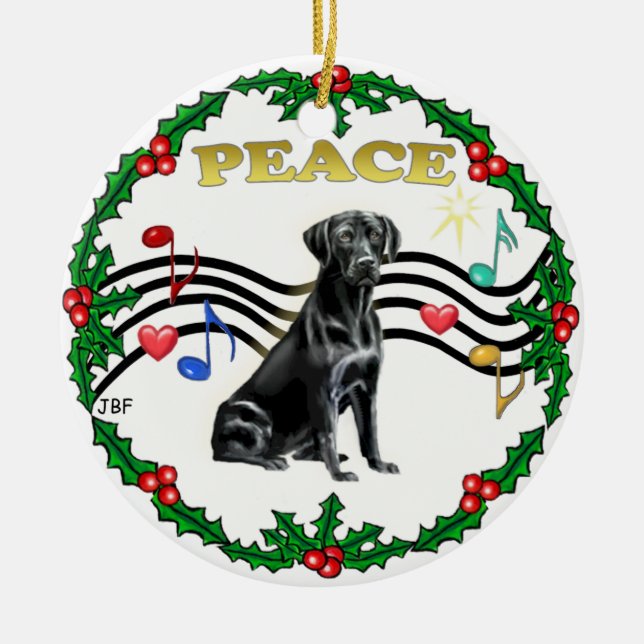 Xmas Music 1 - Labrador (black) Ceramic Tree Decoration (Front)