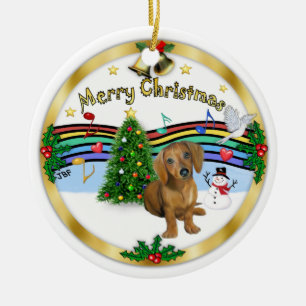 Xmas Music 1 - MC - Dachshund pup 13 Ceramic Tree Decoration