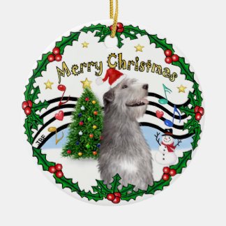 Xmas Music 1 - MC - Irish Wolfhound (hat) Ceramic Tree Decoration