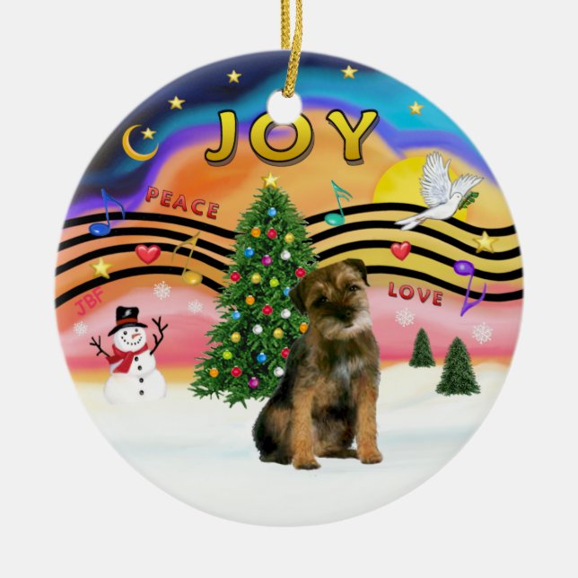 Xmas Music 2 - Border Terrier Ceramic Tree Decoration (Front)