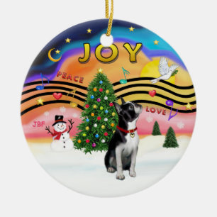 Xmas Music 2 - Boston Terrier Ceramic Tree Decoration
