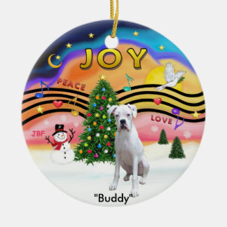 Xmas Music 2 - Boxer (White-nat.) Ceramic Tree Decoration