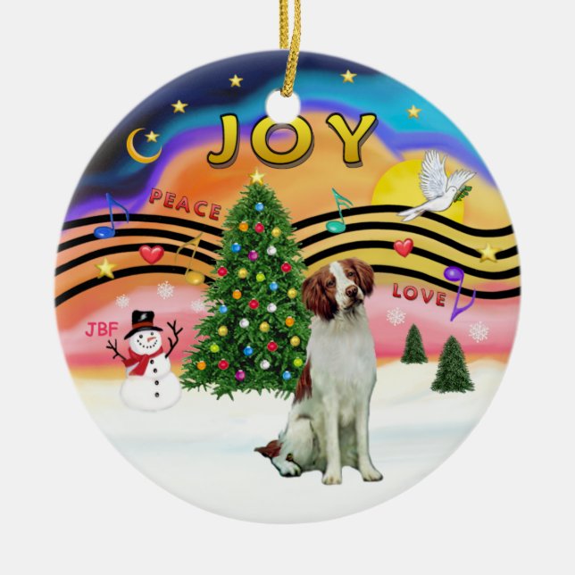 Xmas Music 2 - Brittany Spaniel Ceramic Tree Decoration (Front)
