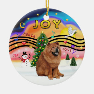 Xmas Music 2 - Chow Chow (red) Ceramic Tree Decoration