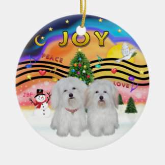 Xmas Music 2 - Coton de Tulear (TWO) Ceramic Tree Decoration