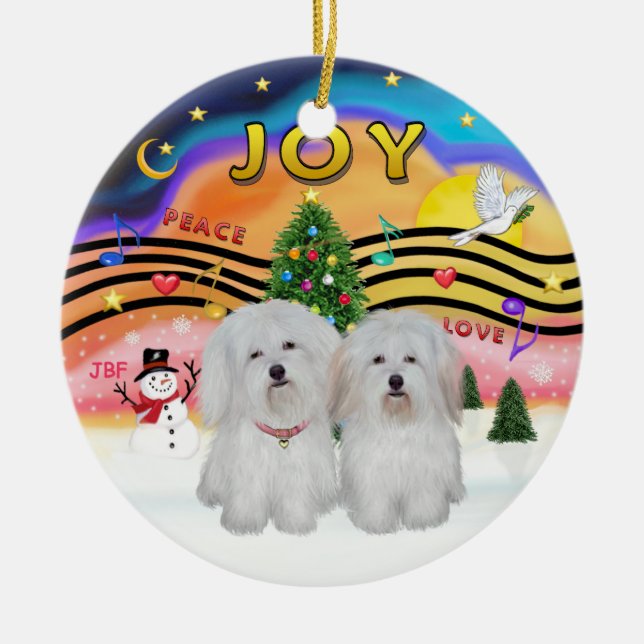 Xmas Music 2 - Coton de Tulear (TWO) Ceramic Tree Decoration (Front)
