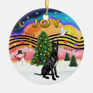 Xmas Music 2 - Great Dane (black - croopped) Ceramic Tree Decoration
