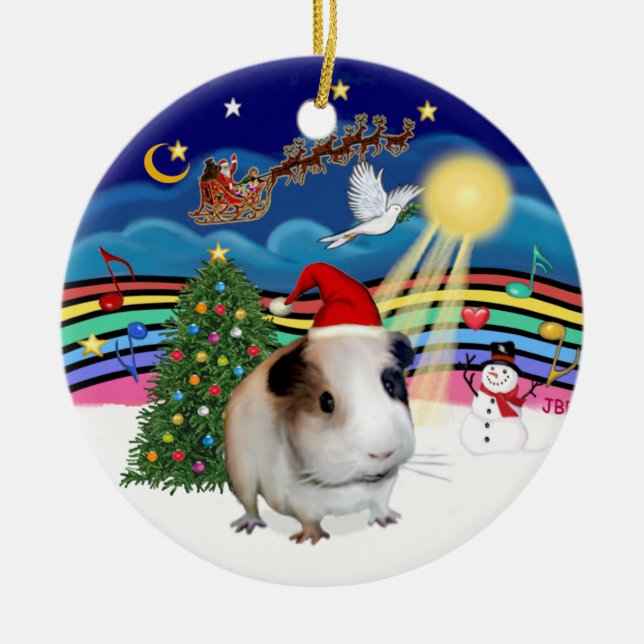 Xmas Music 3 - Guinea Pig #1 Ceramic Tree Decoration (Front)