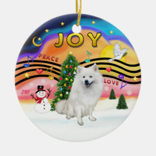Xmas Music - American Eskimo Dog Ceramic Tree Decoration