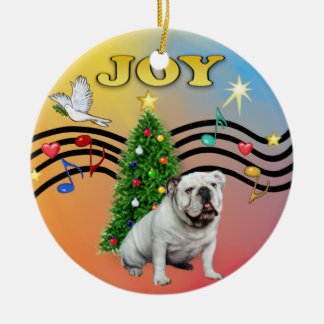 Xmas Music - English Bulldog (white) Ceramic Tree Decoration
