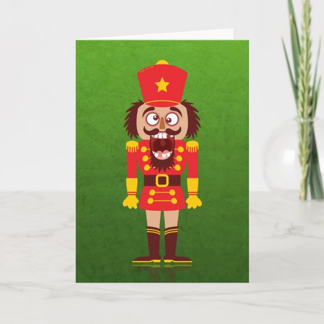 Xmas nutcracker breaks its teeth and goes nuts holiday card (Front)