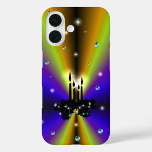 Xmas on Purple Yellow Rainbow with Pearls iPhone 16 Case