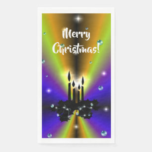 Xmas on Purple Yellow Rainbow with Pearls Napkin