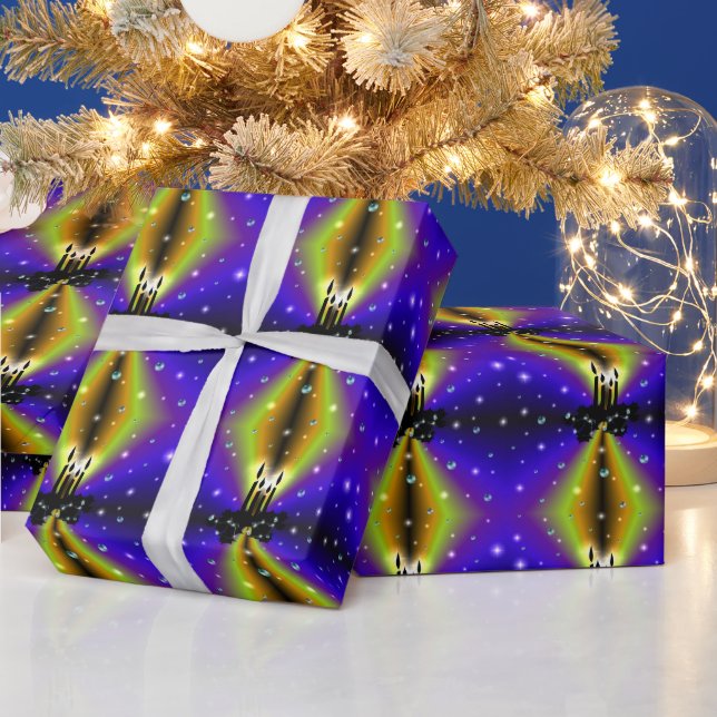 Xmas on Purple Yellow Rainbow with Pearls Wrapping Paper (Holidays)
