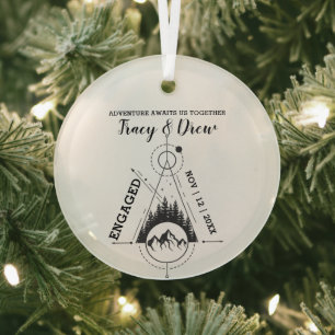 Xmas Outdoor Geometric Pine Trees Couple Engaged Glass Tree Decoration