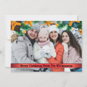 Xmas Packages Pine Boughs Frame Christmas Photo Holiday Card