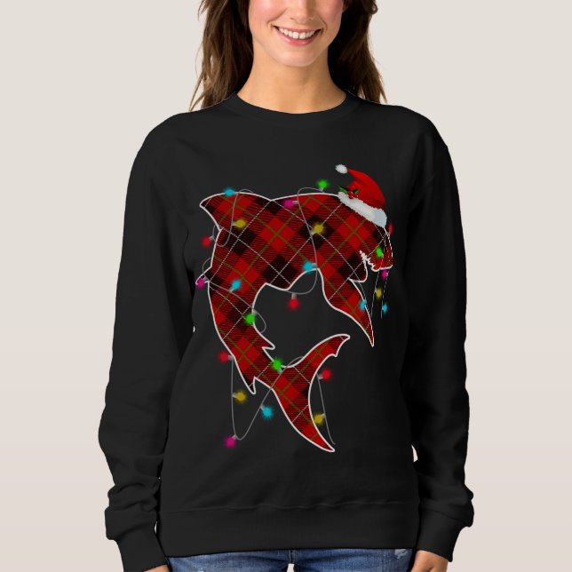 Xmas Pajama Red Plaid Christmas Lights Shark Anima Sweatshirt (Front)