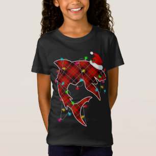Xmas Pajama Red Plaid Christmas Lights Shark Anima T-Shirt