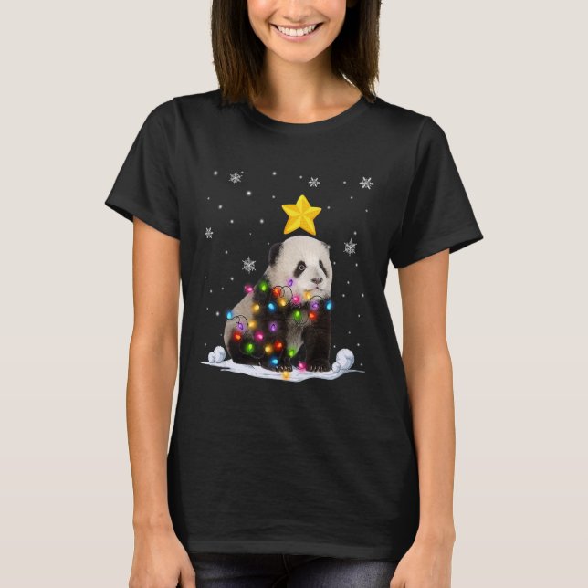 Xmas Panda Bear Animals  Christmas Tree Lights T-Shirt (Front)