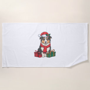 Xmas Party Decoration Australian Shepherd Dog Chri Beach Towel