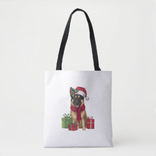 Xmas Party Decoration Santa Belgian Malinois Dog C Tote Bag