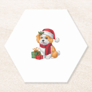 Xmas Party Decoration Santa Bichon Dog Christmas Paper Coaster
