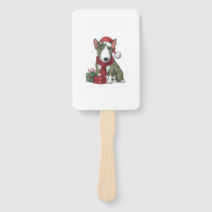 Xmas Party Decoration Santa Bull Terrier Dog Chris Hand Fan
