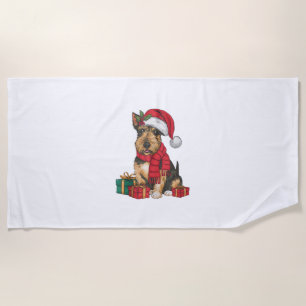 Xmas Party Decoration Santa Irish Terrier Dog Chri Beach Towel