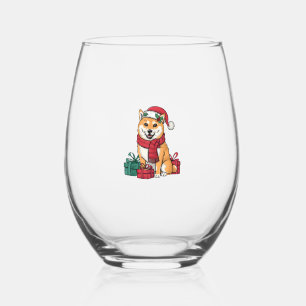 Xmas Party Decoration Santa Shiba Inu Dog Christma Stemless Wine Glass