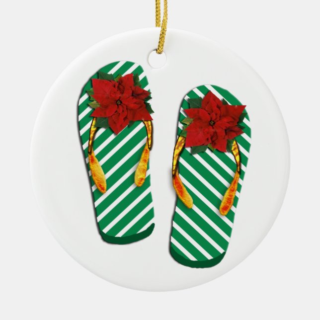 Xmas Party Flip Flops Ceramic Tree Decoration (Front)