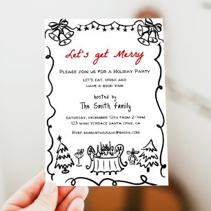 Xmas Party Holiday Hand Drawn Funky Handwritting Invitation