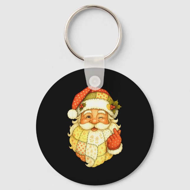 Xmas Patchwork Santa Claus Christmas Funny Mens Wo Key Ring (Front)