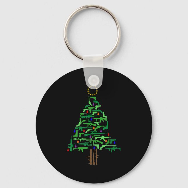 Xmas Patriotic 2nd Amendment Gun Christmas Tree  Key Ring (Front)