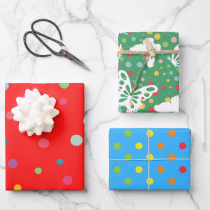Xmas pattern colourful dots and butterflies cute  wrapping paper sheet