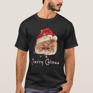 Xmas Persian Cat Christmas Lights Adorable Face Fl T-Shirt