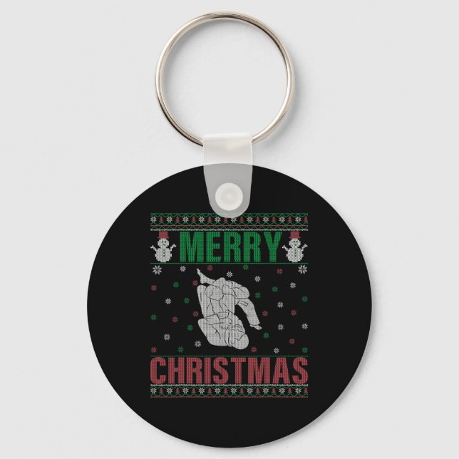 Xmas Pjs Matching Jiu Jitsu Fighter Ugly Christmas Key Ring (Front)