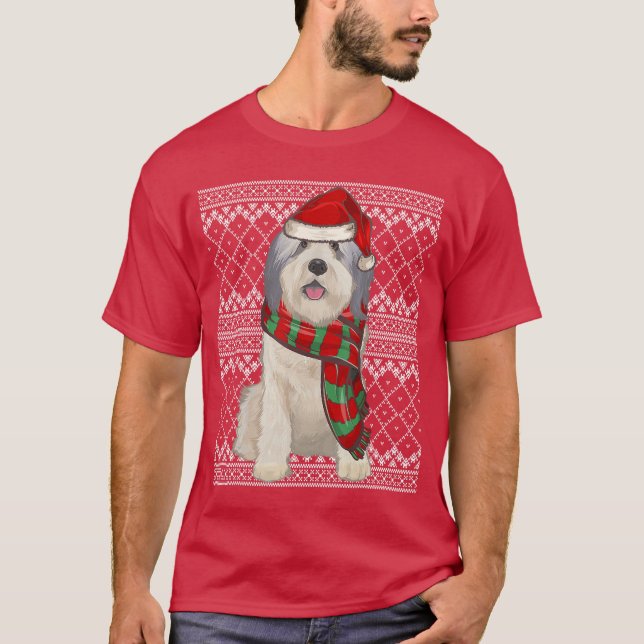 Xmas Polish Lowland Sheepdog Santa Claus Hat Ugly  T-Shirt (Front)