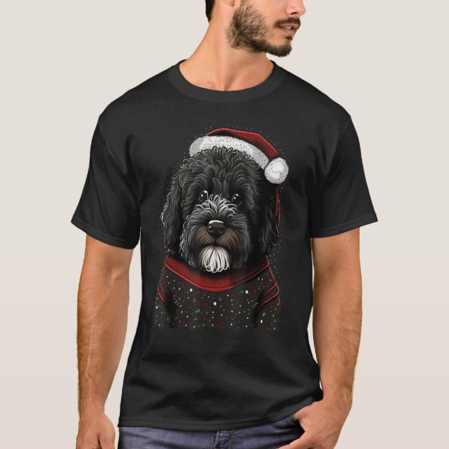 Xmas Portuguese Water Dog Santa on Christmas Porti T-Shirt (Front)