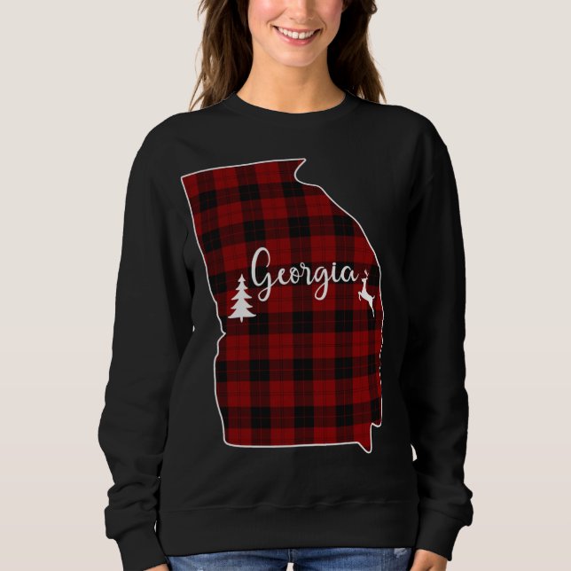 Xmas Presents for Mum Dad Red Plaid Deer Tree Geor Sweatshirt (Front)