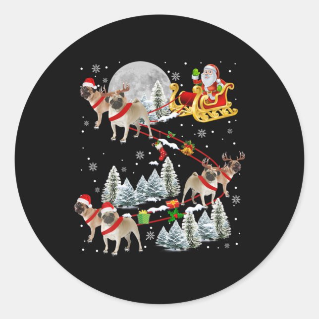 Xmas Pug Sledge Christmas Sledge Santa Dog  Classic Round Sticker (Front)