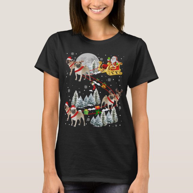 Xmas Pug Sledge Christmas Sledge Santa Dog T Shirt (Front)