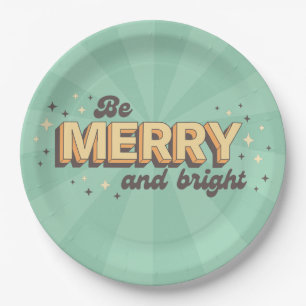 Xmas quote be merry and bright vintage text paper plate