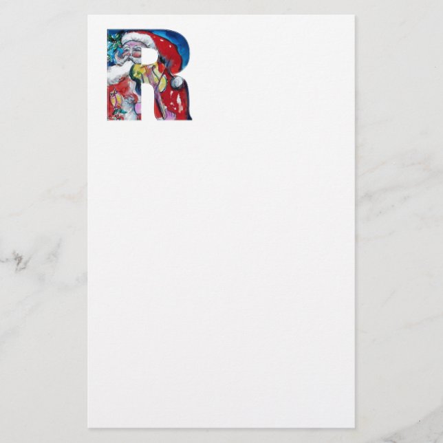 XMAS R LETTER /SANTA  CLAUS WITH VIOLIN MONOGRAM STATIONERY (Front)