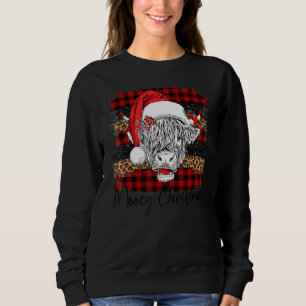 Xmas Red Buffalo Plaid Cow Santa Claus Hat Mooey C Sweatshirt