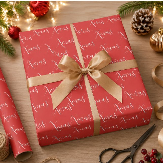 Xmas Red Script Pattern Christmas Holiday Wrapping Paper (Creator Uploaded)